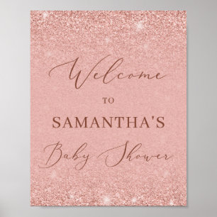 Modern rose gold glitter baby shower welcome sign