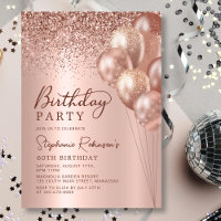 Modern Rose Gold Glitter Balloon 60th Birthday