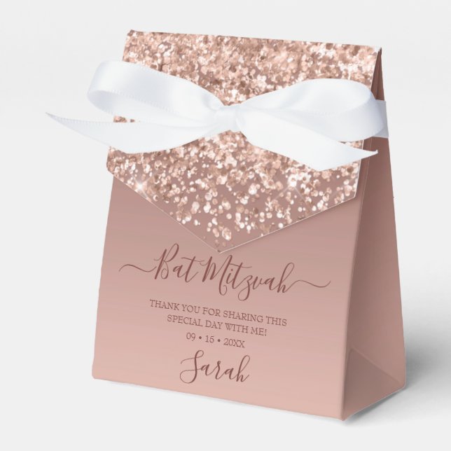 Modern Rose Gold Glitter Bat Mitzvah Favour Box (Front Side)