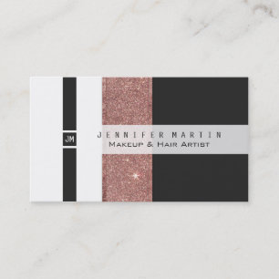Modern Rose Gold Glitter Black White Colour Blocks Business Card