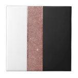 Modern Rose Gold Glitter Black White Colour Blocks Tile<br><div class="desc">This modern and chic faux printed rose gold glitter and foil, black and white, striped colour block design is perfect for the trendy and stylish woman. Its elegant and fashionable design is great for many gifts and occasions. Enjoy this girly and simple print for your next purchase; for yourself, your...</div>