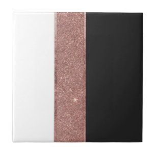 Modern Rose Gold Glitter Black White Colour Blocks Tile