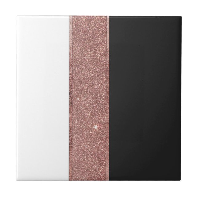 Modern Rose Gold Glitter Black White Colour Blocks Tile (Front)