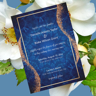 Modern Rose Gold Glitter, Blue Mandala Wedding Invitation