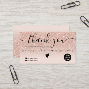 Modern rose gold glitter blush order thank you business card