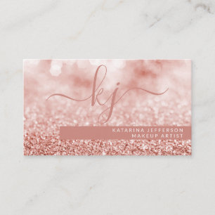 Modern Rose Gold Glitter Bokeh Makeup Artist Business Card