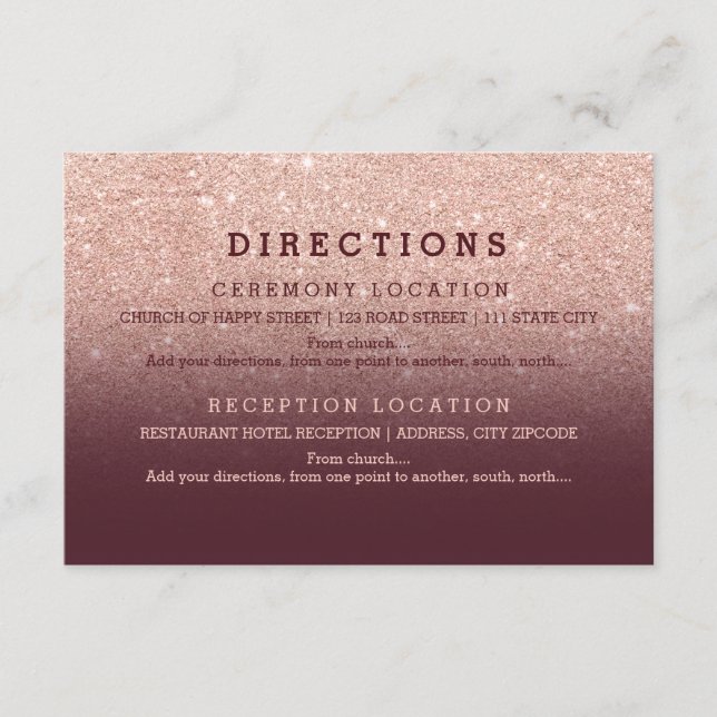 Modern rose gold glitter burgundy details wedding enclosure card (Front)