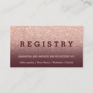 Modern rose gold glitter burgundy wedding registry enclosure card