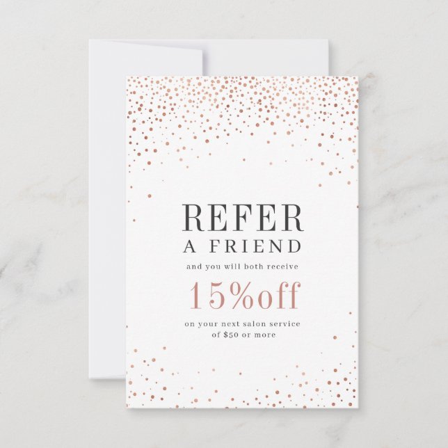 Modern rose gold glitter business referral card (Front)
