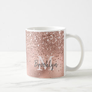 Modern Rose Gold Glitter Confetti Monogrammed Coffee Mug