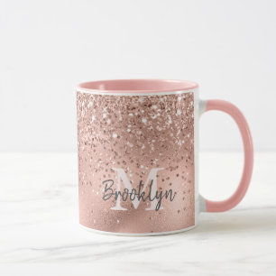 Modern Rose Gold Glitter Confetti Monogrammed Mug