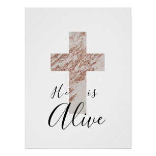 Modern Rose Gold Glitter Cross Easter Christian Poster