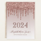 Modern Rose Gold Glitter Drips Elegant Script Year
