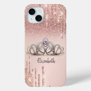 Modern Rose Gold Glitter Drips Ombre Tiara  iPhone 15 Mini Case