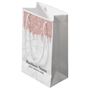 Modern Rose Gold Glitter Drips Trendy Marble Small Gift Bag