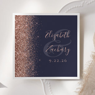 Modern Rose Gold Glitter Edge Dark Blue Wedding Napkin