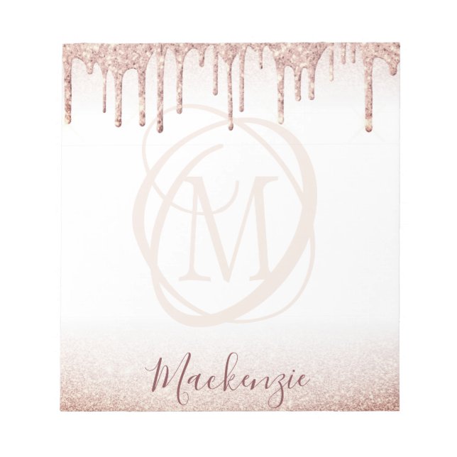 Modern Rose Gold Glitter Elegant Monogram Notepad (Front)
