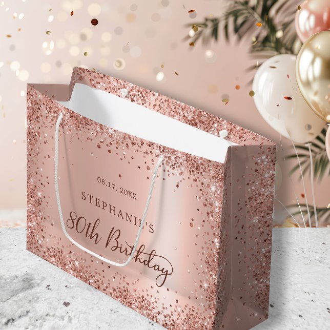 Modern Rose Gold Glitter Foil Monogram Birthday Large Gift Bag (Creator Uploaded)