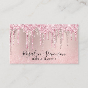 Modern rose gold glitter hair & makeup business card