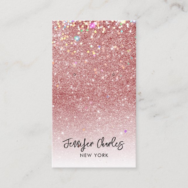 Modern rose gold glitter jewellery earring display business card (Front)