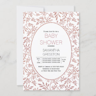 Modern rose gold glitter leaves trendy baby shower invitation