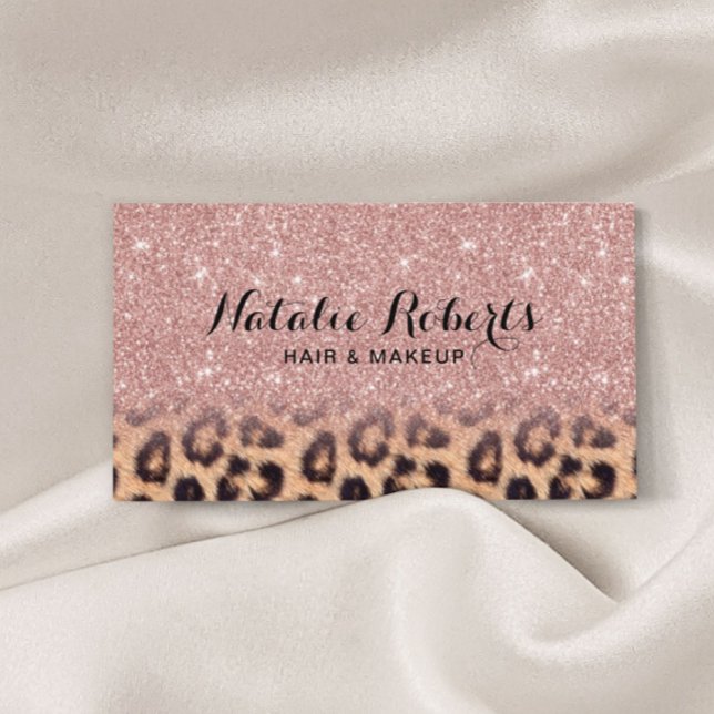 Modern Rose Gold Glitter Leopard Beauty Salon Business Card (Creator Uploaded)
