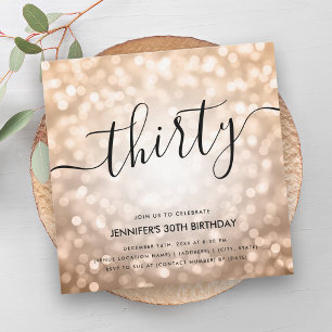 Modern Rose Gold Glitter Lights 30th Birthday Invitation