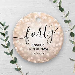 Modern Rose Gold Glitter Lights 40th Birthday  Favour Tags