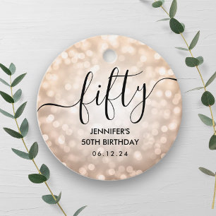 Modern Rose Gold Glitter Lights 50th Birthday  Favour Tags