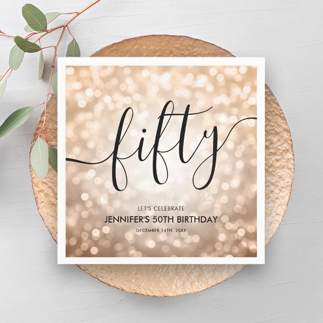 Modern Rose Gold Glitter Lights 50th Birthday  Napkin (Modern Rose Gold Glitter Lights 50th Birthday Napkins)