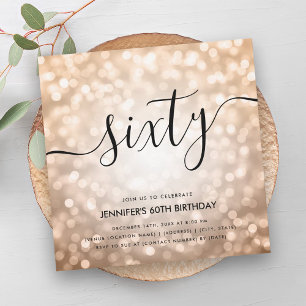 Modern Rose Gold Glitter Lights 60th Birthday  Invitation