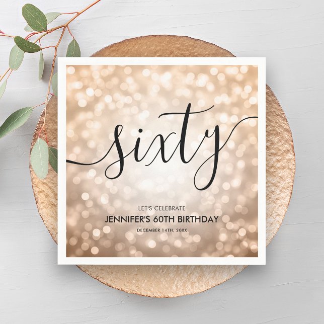 Modern Rose Gold Glitter Lights 60th Birthday  Napkin (Modern Rose Gold Glitter Lights 60th Birthday Napkins)