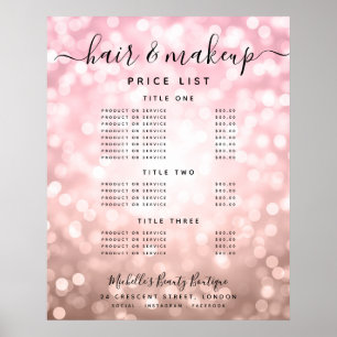 Modern Rose Gold Glitter Lights Salon Price Menu Poster