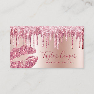 Modern rose gold glitter lips makeup artist  business card