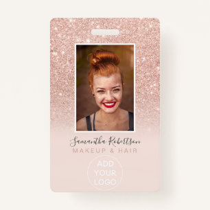 Modern rose gold glitter logo employee photo pass ID badge