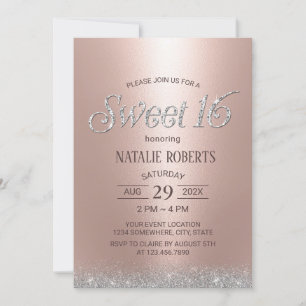 Modern Rose Gold Glitter Luxury Sweet 16 Birthday Invitation
