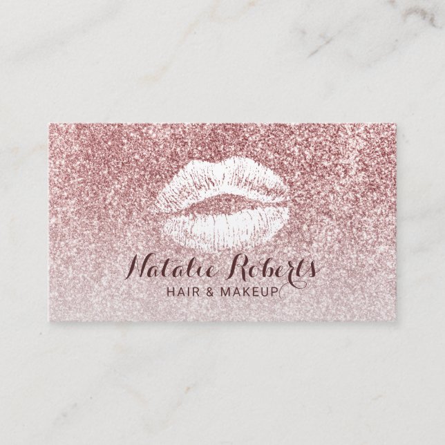 Modern Rose Gold Glitter Makeup Artist Hair Salon Business Card (Front)