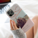 Modern rose gold glitter marble blush names photo Case-Mate iPhone case<br><div class="desc">Modern rose gold glitter marble blush names photo with rose gold glitter sparkles geometric stripes,  editable pastel blush pink colour block,  add your names and your photo. Perfect gift for her,  your bestie or sister.</div>
