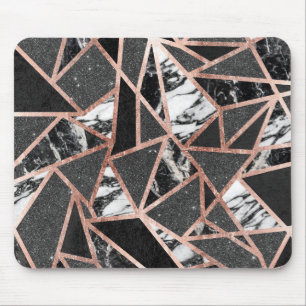 Modern Rose Gold Glitter Marble Geometric Triangle Mouse Mat
