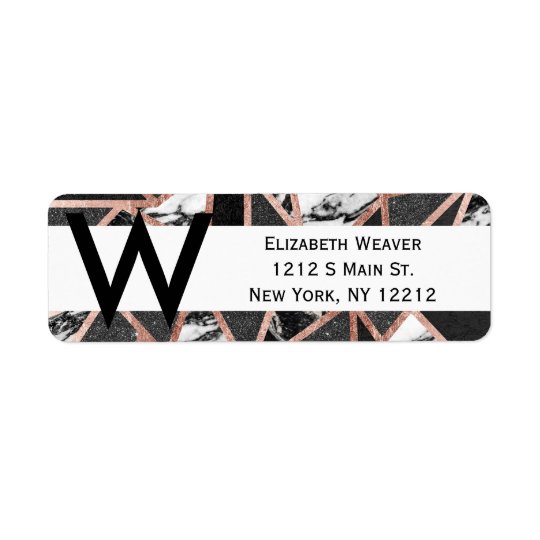 Modern Rose Gold Glitter Marble Geometric Triangle Return Address Label