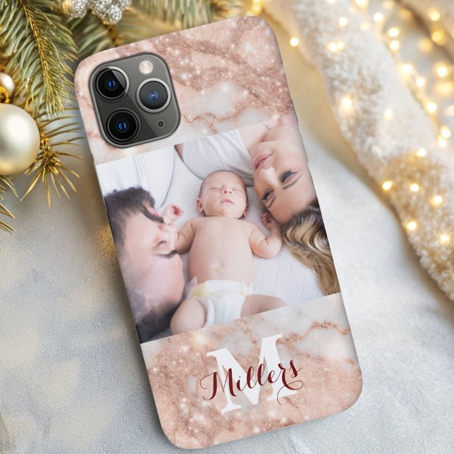Modern rose gold glitter marble monogram photo  Case-Mate iPhone case (Creator Uploaded)