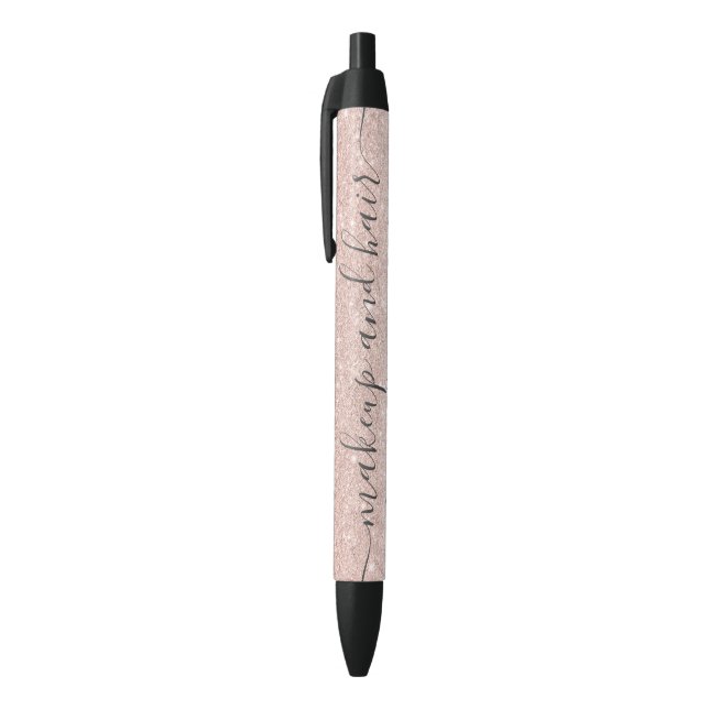 Modern rose gold glitter marble ombre makeup name black ink pen (Top (Vertical))