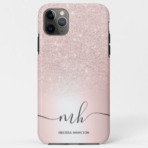 Modern rose gold glitter metallic monogrammed iPhone 11 pro max case