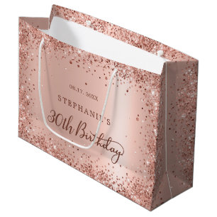 Modern Rose Gold Glitter Monogram 30th Birthday Large Gift Bag
