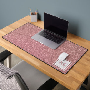 Modern Rose Gold Glitter Monogram Desk Mat