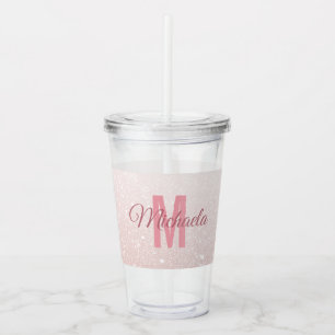Modern Rose Gold Glitter Monogram Name Acrylic Tumbler