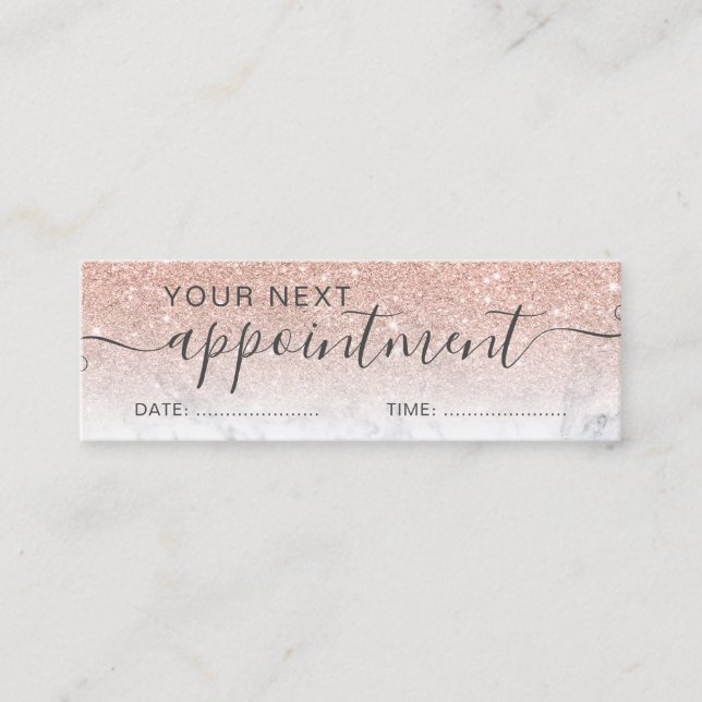 Modern rose gold glitter ombre blush appointment mini business card (Front)