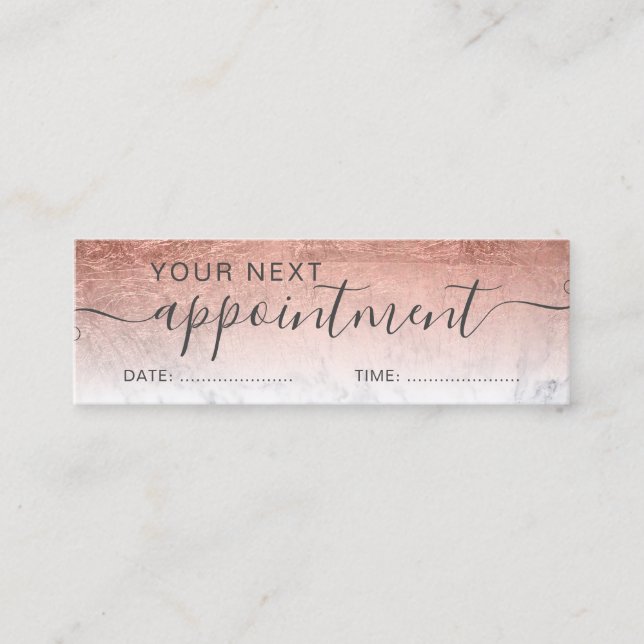 Modern rose gold glitter ombre foil appointment mini business card (Front)