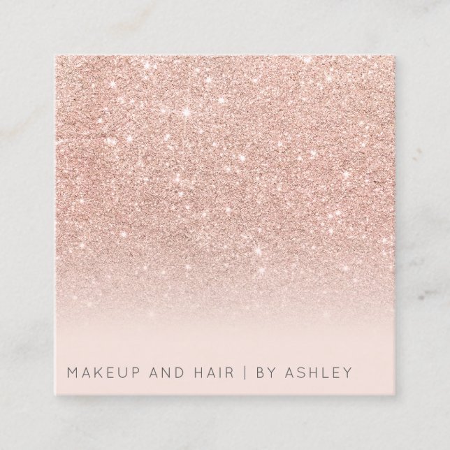 Modern rose gold glitter ombre makeup professional square business card (Front)