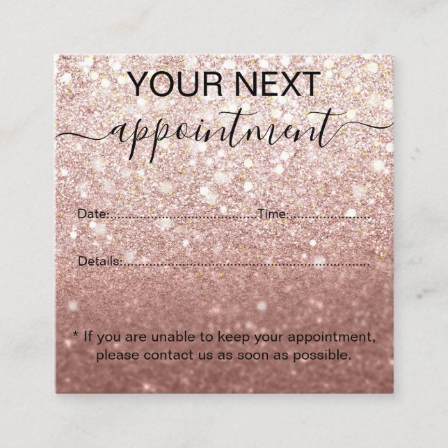 Modern Rose Gold Glitter Ombre Professional Appointment Card (Front)